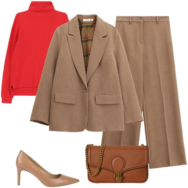 Outfit donna - Total look #2321114. Stile Casual chic per Ufficio. Abbinamento con décolleté, maglieria, blazer, pantaloni, clutch.