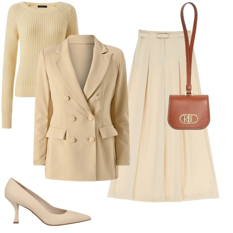 Outfit donna - Total look #2321128. Stile Trendy per Cerimonia. Abbinamento con décolleté, pantaloni, maglieria, blazer, pochette.