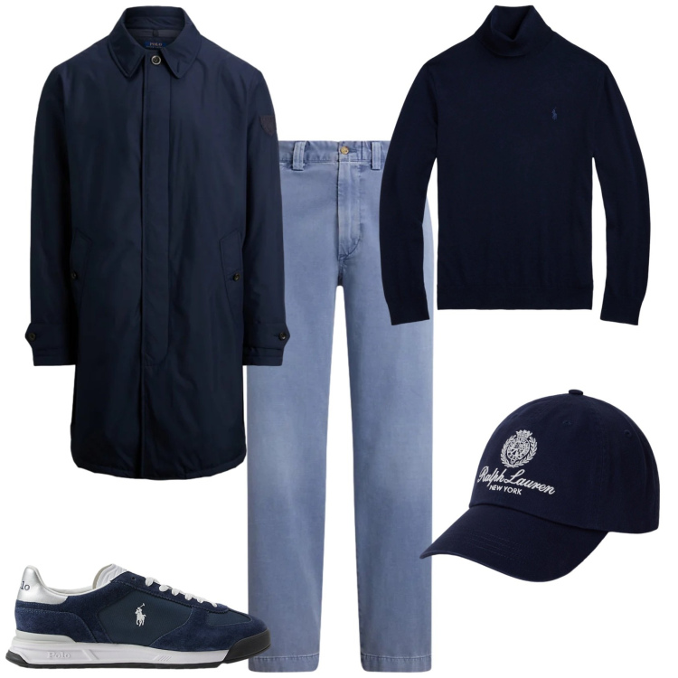 Outfit uomo - Trendy week end. Stile Trendy per Tutti i giorni. Abbinamento con sneakers, cappelli con visiera, maglieria, pantaloni, cappotti.