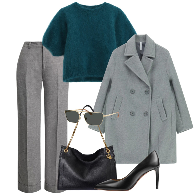 Outfit donna - Ufficio in ottanio. Stile Bon Ton per Ufficio. Abbinamento con t-shirt, cappotti, borse tote, pantaloni, occhiali da sole, décolleté.