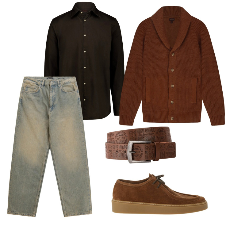 Outfit uomo - Maglieria. per Ufficio. Abbinamento con cinture, jeans, scarpe stringate, camicie, cardigans.