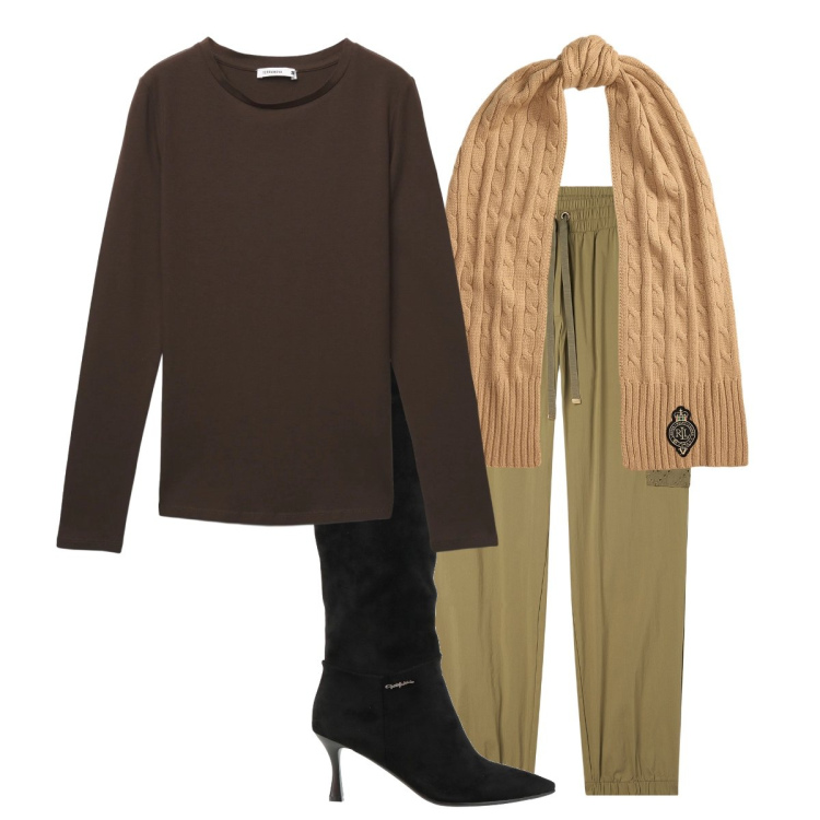 Outfit donna - Casual tutti i giorni. Stile Casual per Tutti i giorni. Abbinamento con stivali, t-shirt, pantaloni cargo, sciarpe.