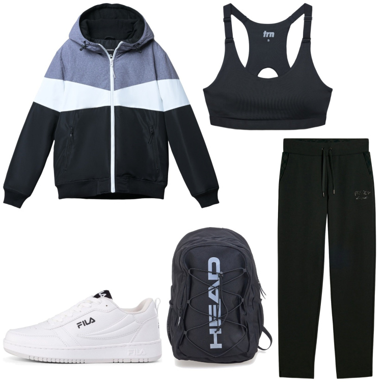 Outfit donna - Total look #2321238. Stile Sporty chic per Sport. Abbinamento con giacche, top sportivi, pantaloni, borse sportive, sneakers.