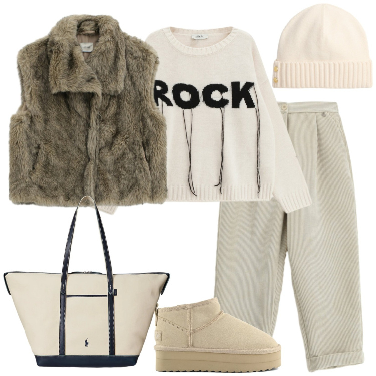 Outfit donna - Hot and trendy. Stile Casual chic per Tutti i giorni. Abbinamento con borse tote, berretti, camicie, maglieria, pantaloni, stivaletti.