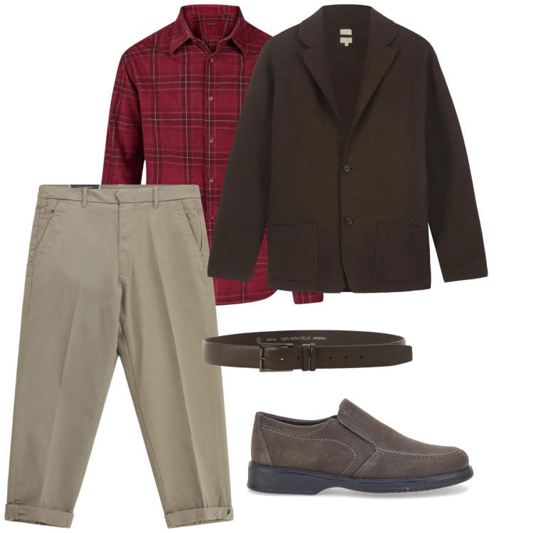 Outfit uomo - Eleganza. per Ufficio. Abbinamento con pantaloni chino, cinture, giacche, scarpe stringate, camicie.