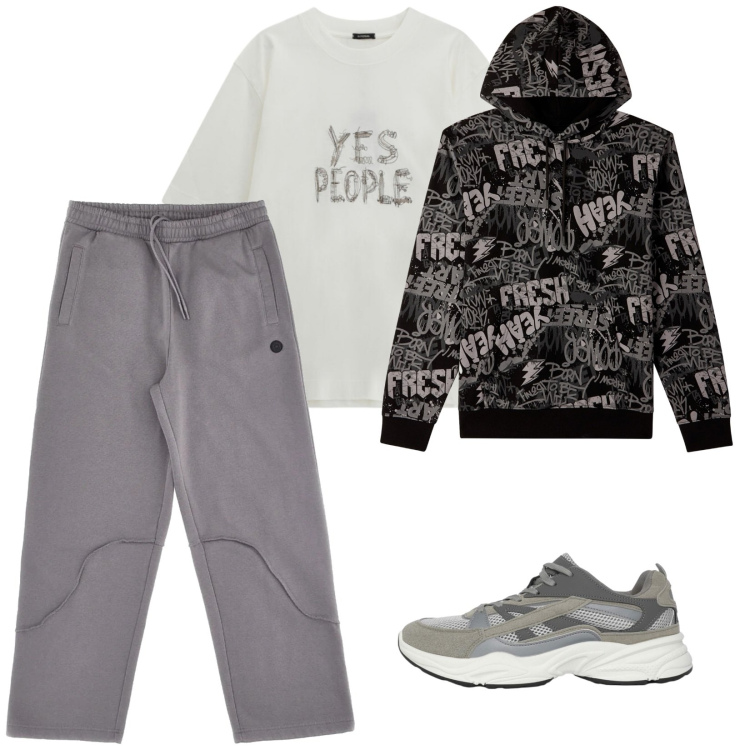 Outfit uomo - Comodo. per Sport. Abbinamento con sneakers, felpe con cappuccio, t-shirt, pantaloni.