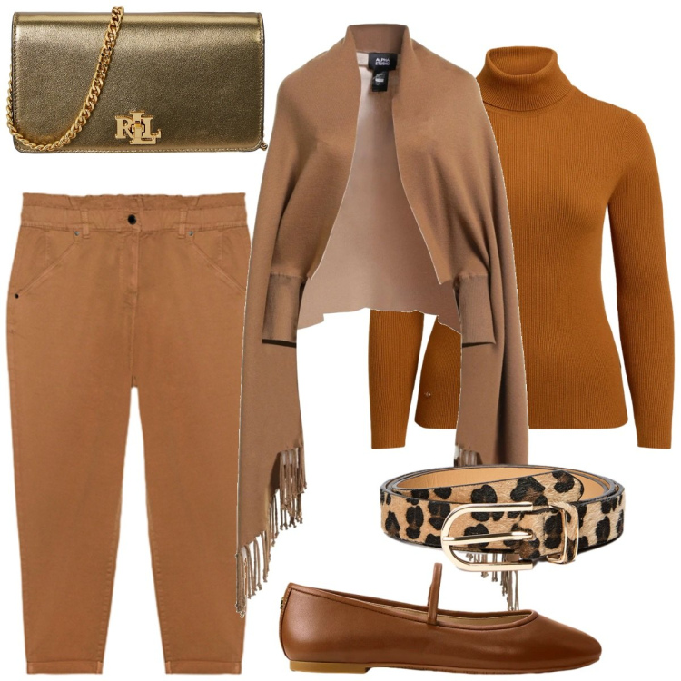 Outfit donna - Serata con amici. Stile Glamour per Tutti i giorni. Abbinamento con cappe, maglieria, ballerine, borse a mano, pantaloni, cinture.