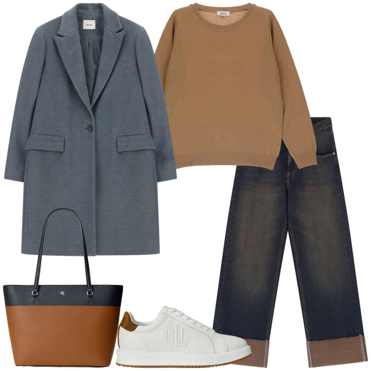 Outfit donna - Dixie FW 2025. Stile Casual per Tutti i giorni. Abbinamento con sneakers, borse tote, jeans, pullovers, cappotti.