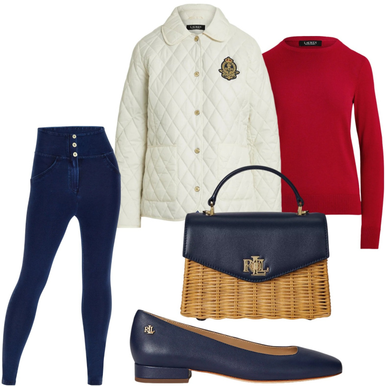 Outfit donna - Al mare d\'inverno. Stile Casual per Tutti i giorni. Abbinamento con jeggings, maglieria, ballerine, giacche, borse a mano.