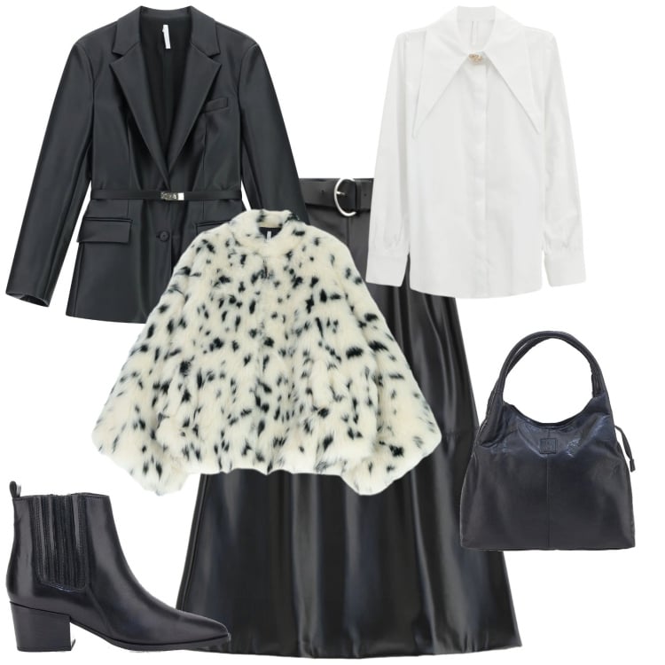 Outfit donna - Trendy ufficio week end. Stile Trendy per Tutti i giorni. Abbinamento con gonne lunghe, blazer, camicie, ecopellicce, borse a mano, stivaletti chelsea.