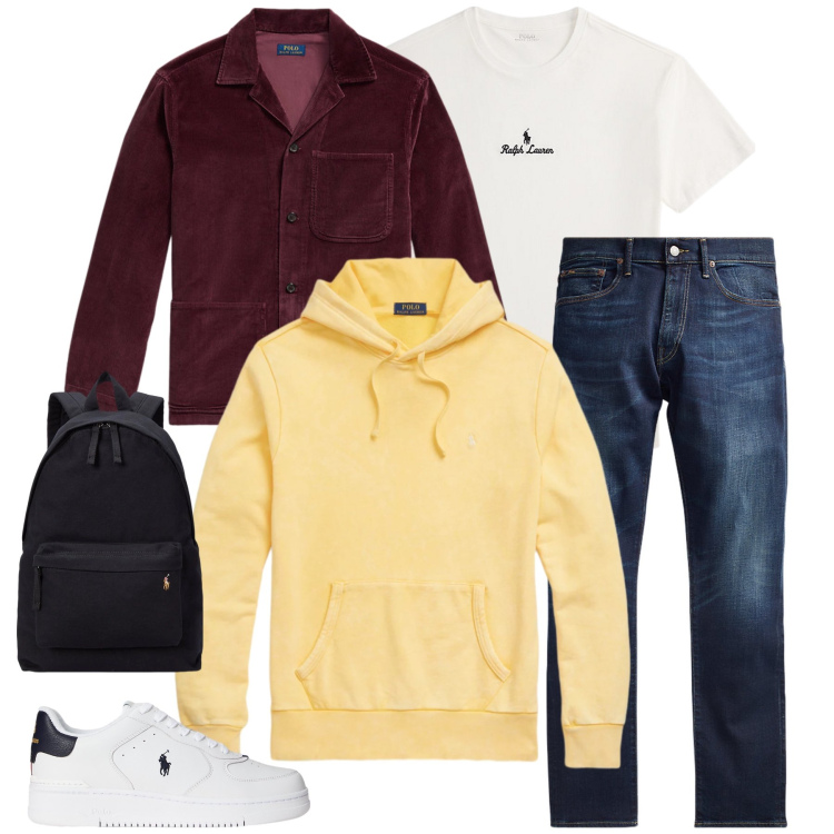 Outfit uomo - Il Cuore Caldo della Metropoli. Stile Urban per Tutti i giorni. Abbinamento con jeans, felpe con cappuccio, borse sportive, t-shirt, sneakers, giacche.