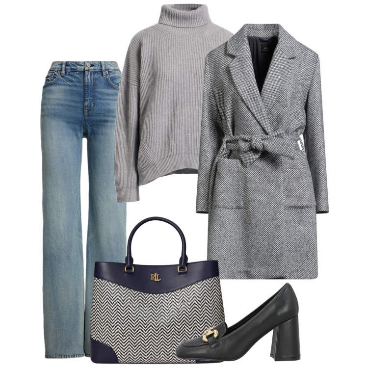 Outfit donna - Gennaio gentile. Stile Casual chic per Tutti i giorni. Abbinamento con cappotti, mocassini, maglieria, jeans, borse a mano.