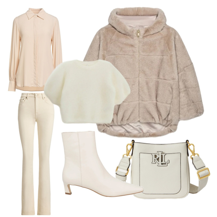 Outfit donna - Tono su tono. Stile Casual chic per Tutti i giorni. Abbinamento con stivaletti, camicie, t-shirt, jeans bootcut, borse a tracolla, ecopellicce.