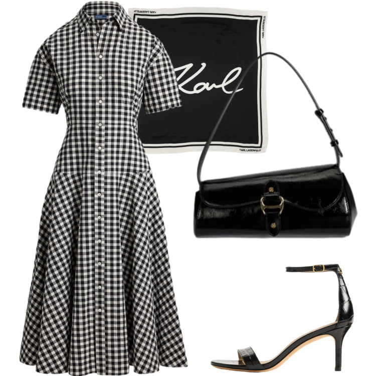 Outfit donna - Concerto jazz. Stile Chic per Serata fuori. look ideale per Tall. Abbinamento con sciarpe, borse a spalla, sandali in pelle, vestiti chemisier.