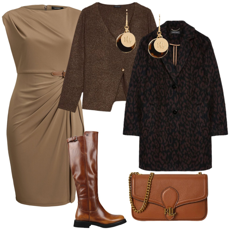 Outfit donna - Vestito e stivali. per Tutti i giorni. Abbinamento con stivali, orecchini, vestiti, clutch, cardigans, cappotti.