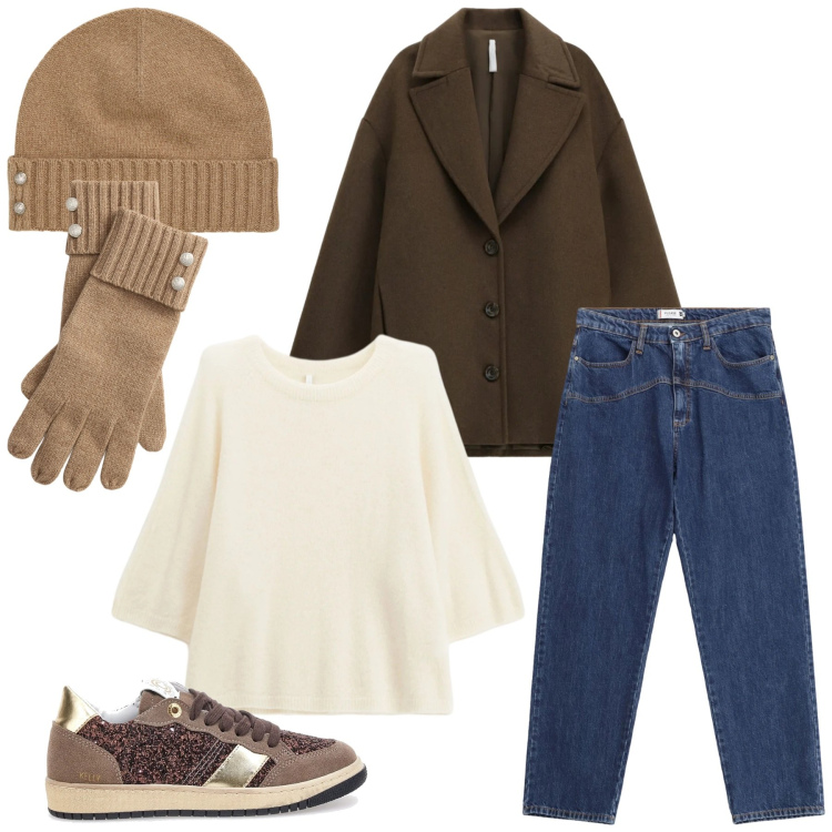 Outfit donna - Total look #2321484. Stile Minimal per Tutti i giorni. Abbinamento con cappotti, maglieria, jeans, guanti, berretti, sneakers.