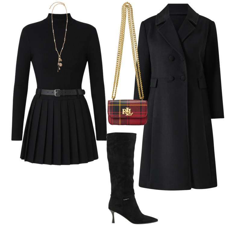 Outfit donna - 2 passi dopo il ristorante. Stile Chic per Serata fuori. Abbinamento con stivali, pochette, cappotti, vestiti corti, ciondoli.