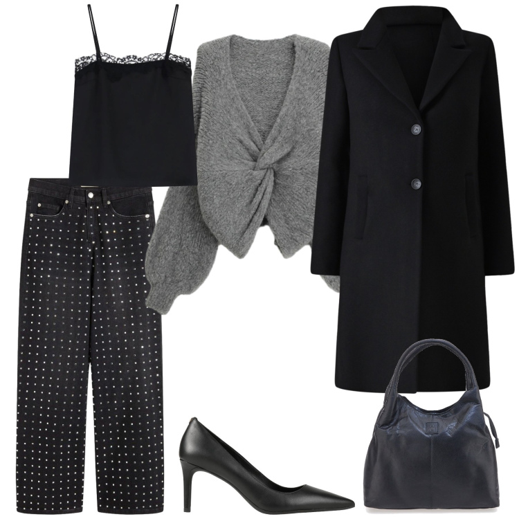 Outfit donna - Sabato sera al pub. Stile Casual chic per Serata fuori. Abbinamento con jeans dritti, décolleté, cardigans, canottiere, cappotti, borse a mano.