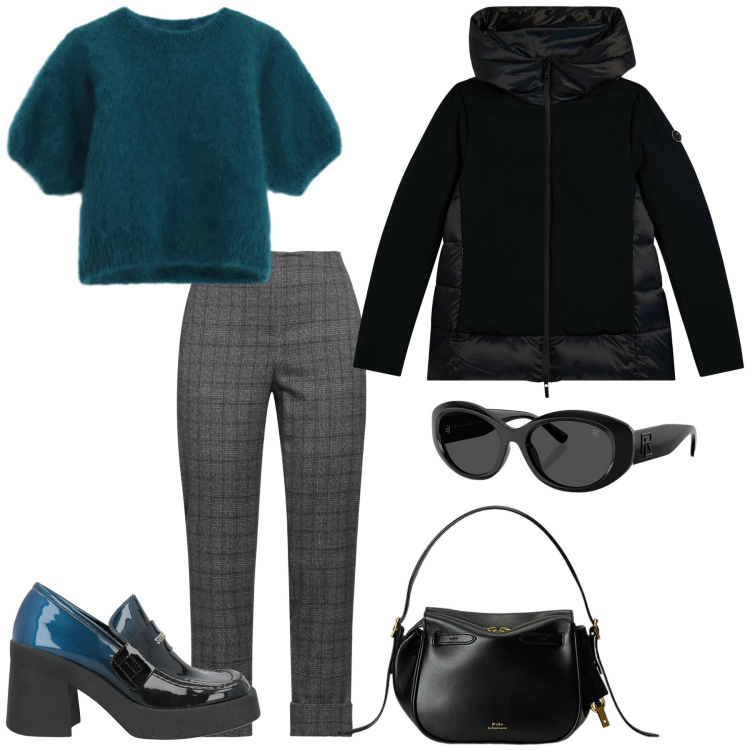 Outfit donna - Ottanio modo. Stile Casual per Tutti i giorni. Abbinamento con pantaloni, mocassini, t-shirt, piumini, occhiali da sole, borse a mano.