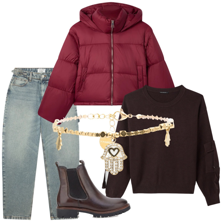 Outfit donna - Total look #2321508. Stile Basic per Tutti i giorni. Abbinamento con maglieria, jeans, bomber, braccialetti, stivaletti chelsea.