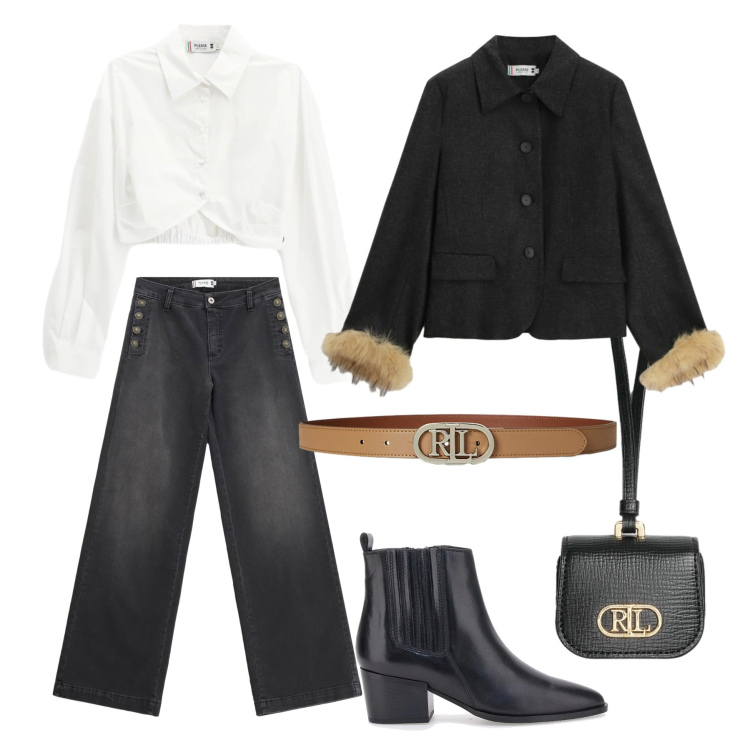 Outfit donna - Aperitivo con le amiche. Stile Trendy per Tutti i giorni. Abbinamento con camicie, jeans, blazer, pochette, cinture, stivaletti chelsea.