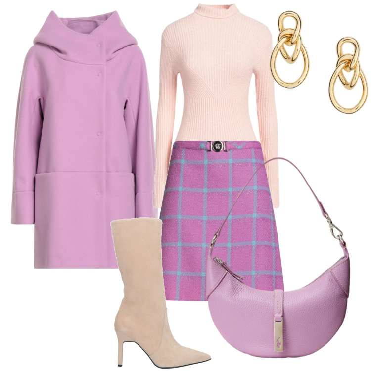 Outfit donna - Rosa...... Stile Chic per Tutti i giorni. Abbinamento con maglieria, stivali, cappotti, minigonne, borse a spalla, orecchini.