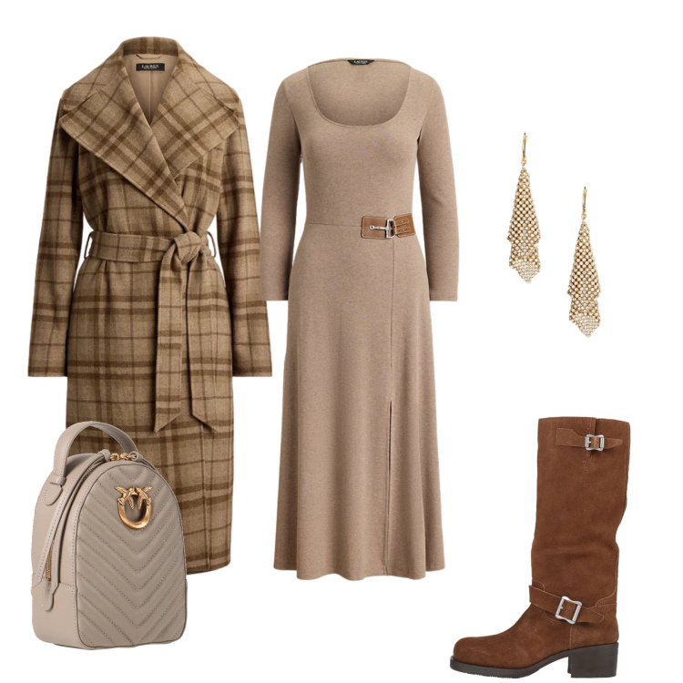 Outfit donna - Lo stivale protagonista. Stile Urban per Tutti i giorni. Abbinamento con zaini, stivali, orecchini, vestiti, cappotti.