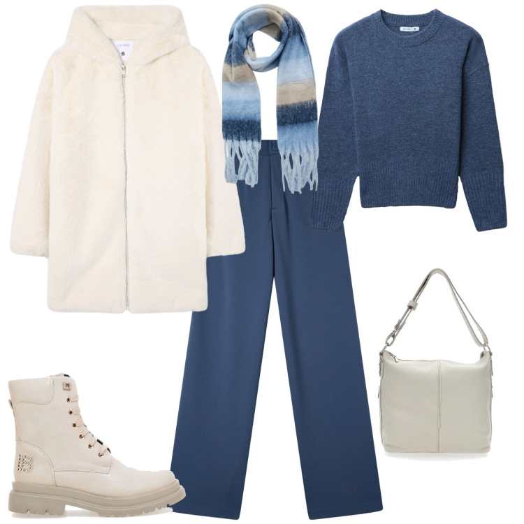 Outfit donna - Sporty chic ogni giorno. Stile Sporty chic per Tutti i giorni. Abbinamento con pantaloni, cappotti, maglieria, sciarpe, borse a spalla, anfibi.