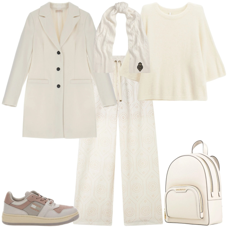 Outfit donna - Sporty chic nuova stagione. Stile Sporty chic per Tutti i giorni. Abbinamento con zaini, cappotti, maglieria, pantaloni, sciarpe, sneakers.