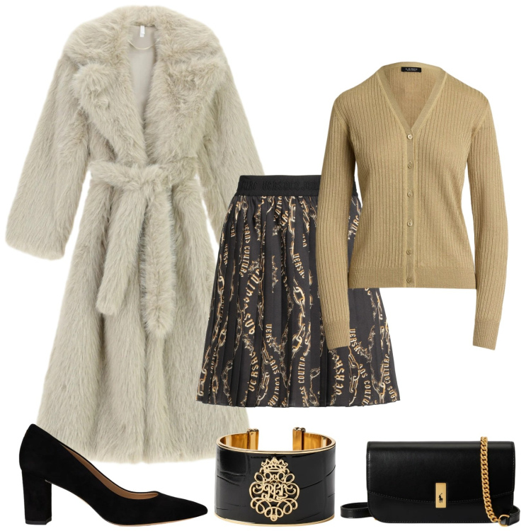 Outfit donna - Elegante. Stile Bon Ton per Serata fuori. Abbinamento con minigonne, cappotti, décolleté, clutch, braccialetti, cardigans.