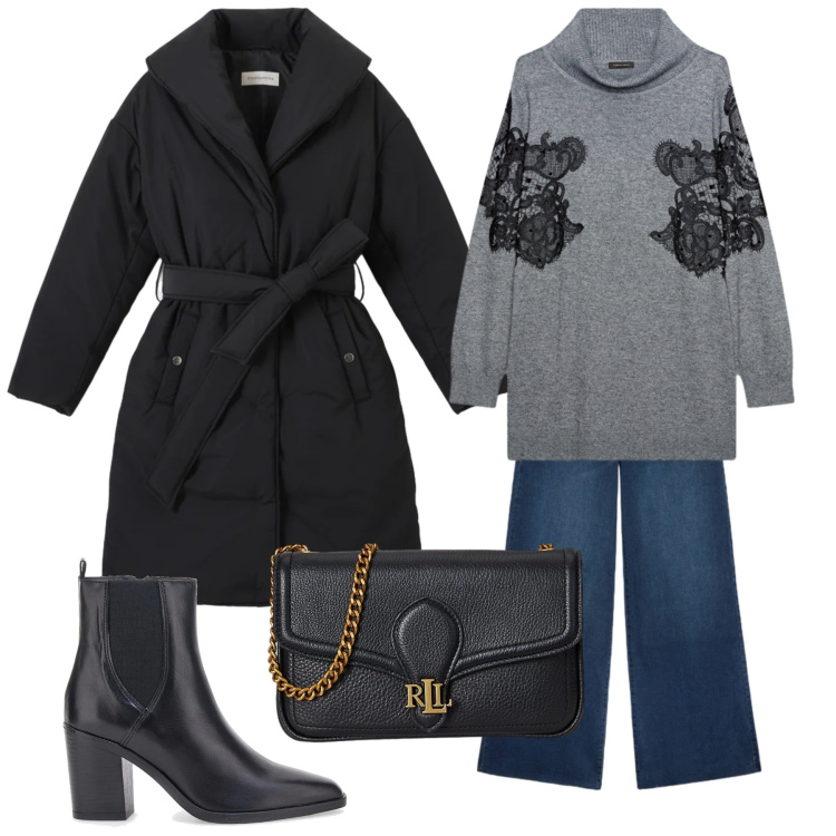 Outfit donna - Total look #2321564. Stile Urban per Tutti i giorni. Abbinamento con clutch, piumini, maglieria, jeans, stivaletti.