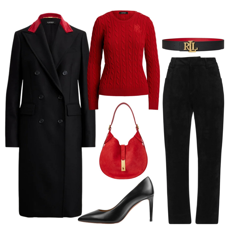 Outfit donna - Total look #2321566. Stile Bon Ton per Serata fuori. Abbinamento con pantaloni, maglieria, décolleté, borse a spalla, cinture, cappotti.