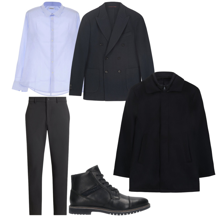 Outfit uomo - Total look #2321579. Stile Business/Elegante per Tutti i giorni. Abbinamento con camicie, pantaloni, giacche, anfibi, cappotti.