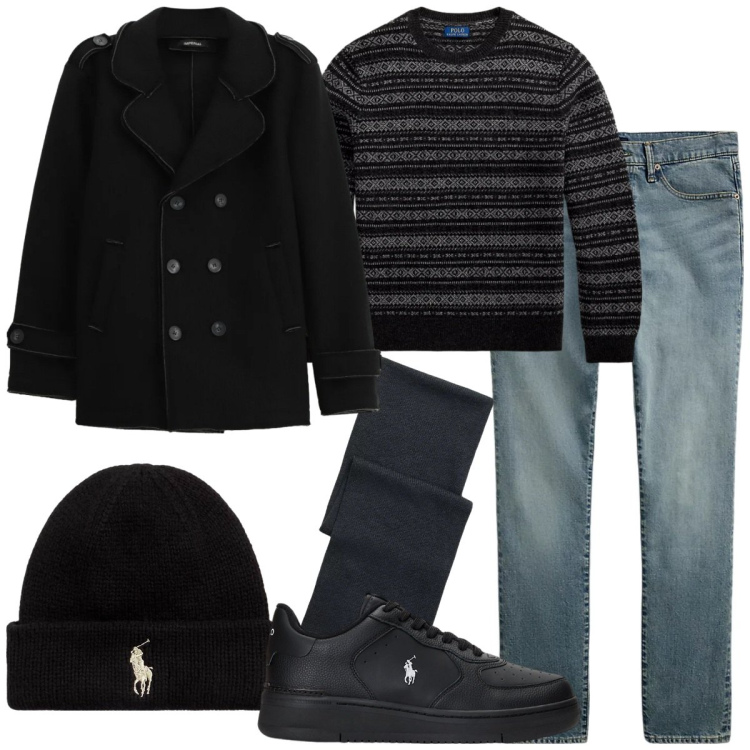 Outfit uomo - Essenziale. Stile Trendy per Tutti i giorni. Abbinamento con cappotti, sneakers, jeans, berretti, maglieria, sciarpe.