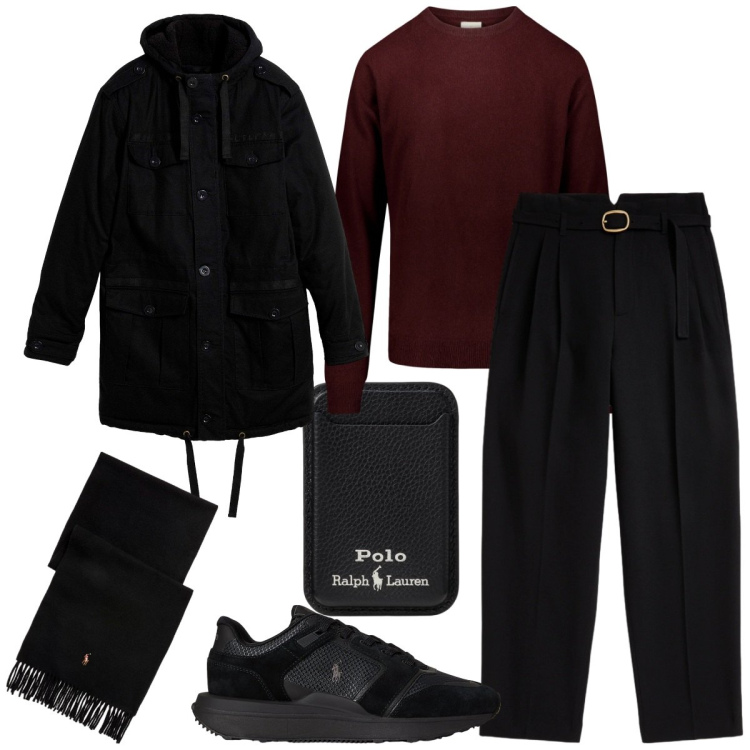 Outfit uomo - Pantalone elegante. Stile Business/Elegante per Tutti i giorni. Abbinamento con parka, portafogli, sneakers, pantaloni, sciarpe, maglieria.