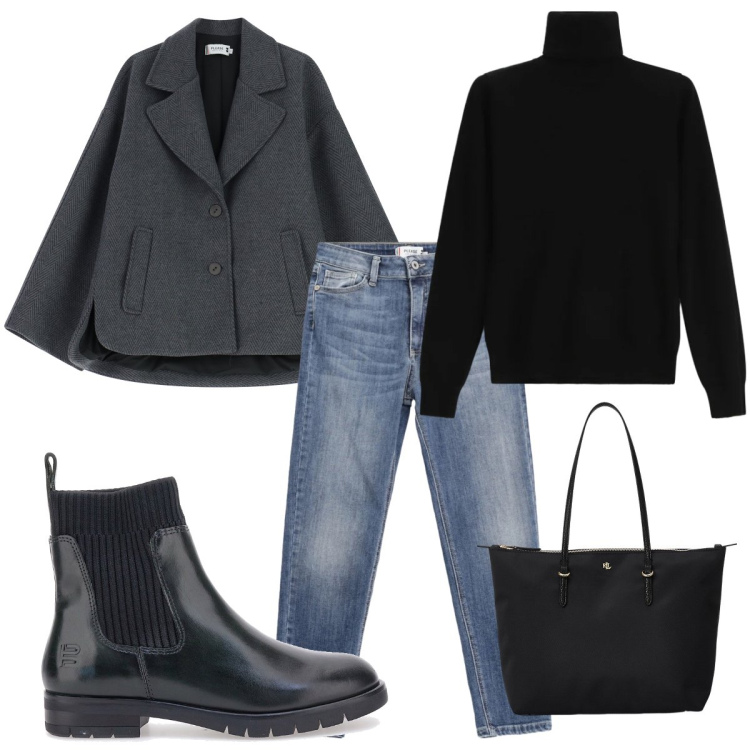 Outfit donna - Total look #2321625. Stile Basic per Tutti i giorni. Abbinamento con jeans skinny, blazer, maglieria, borse tote, stivaletti.