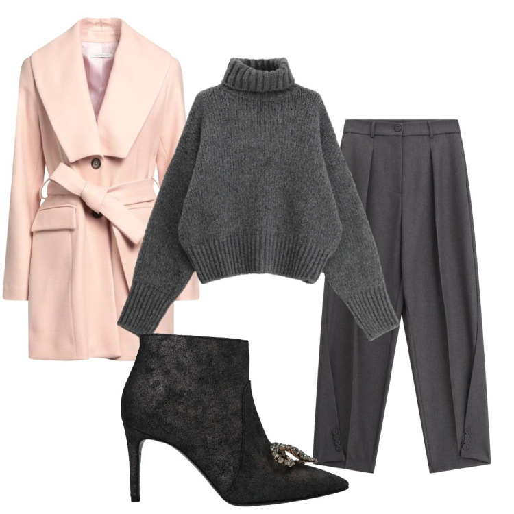 Outfit donna - Il cappotto rosa. Stile Chic per Tutti i giorni. Abbinamento con cappotti, stivaletti, maglieria, pantaloni.
