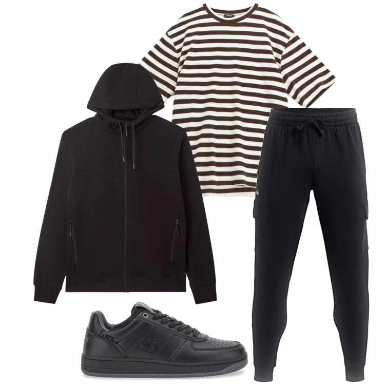 Outfit uomo - Total look #2321790. Stile Urban per Sport. Abbinamento con felpe con cappuccio, t-shirt, sneakers, pantaloni.