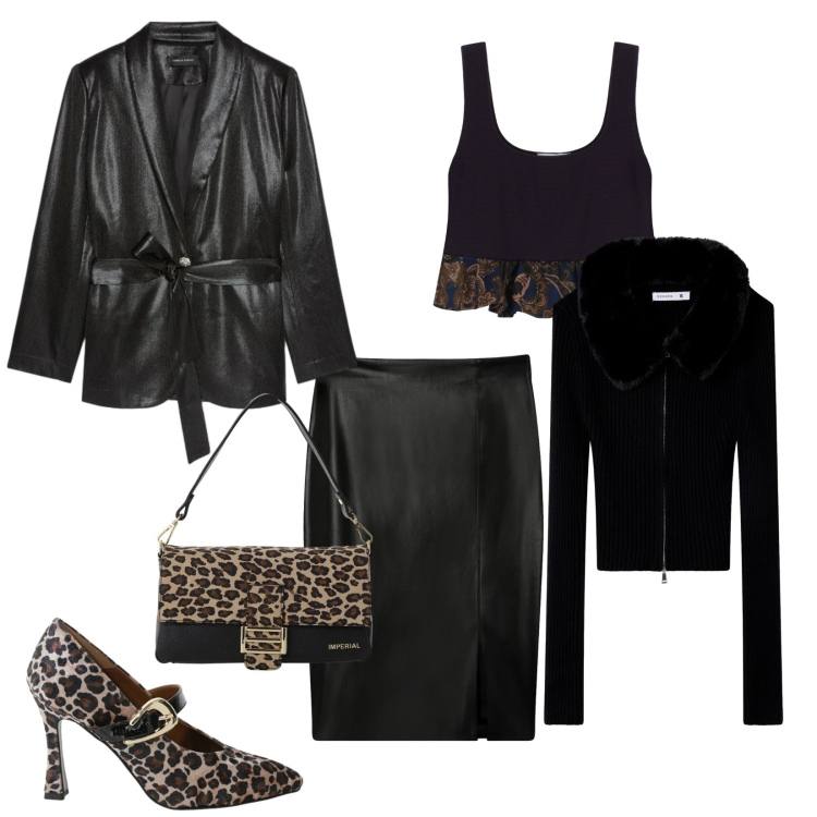 Outfit donna - Total look #2321792. Stile Glamour per Serata fuori. Abbinamento con gonne longuette, cardigans, top, borse a spalla, décolleté, blazer.