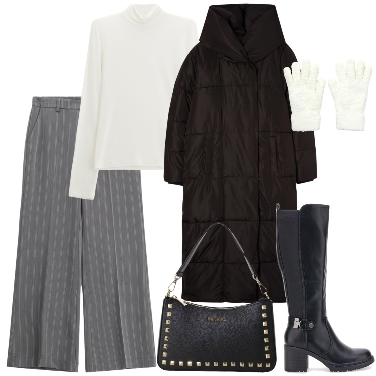 Outfit donna - Stivali al ginocchio - curvy. Stile Urban per Tutti i giorni. Abbinamento con cappotti, guanti, pantaloni a palazzo, maglieria, pochette, stivali.