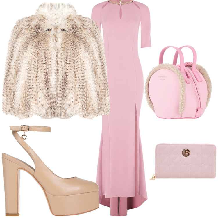 Outfit donna - Pink woman. Stile Glamour per Cerimonia. look ideale per Tall. Abbinamento con zaini, décolleté, vestiti lunghi, ecopellicce, portafogli.