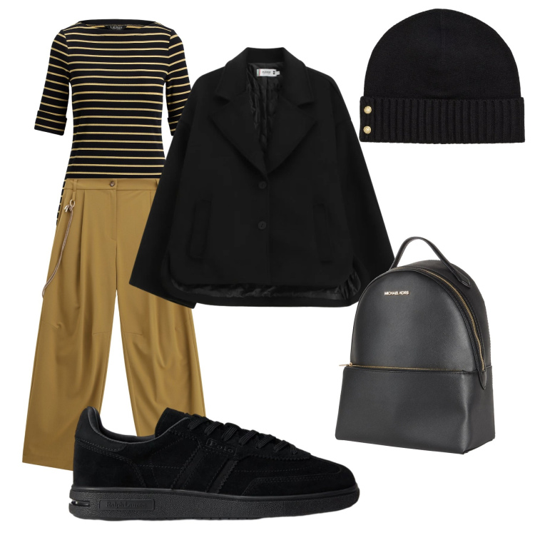 Outfit donna - leggeri e comodi. Stile Sporty chic per Tutti i giorni. Abbinamento con zaini, blazer, pantaloni a palazzo, sneakers, berretti, t-shirt.