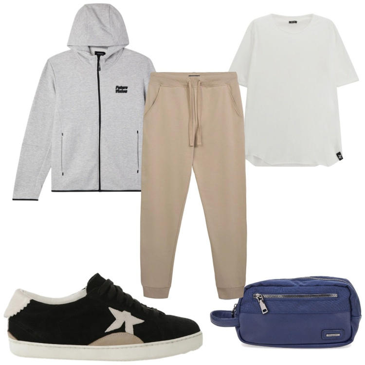 Outfit uomo - Total look #2321897. Stile Trendy per Sport. Abbinamento con pantaloni, felpe sportive, t-shirt, sneakers, borse sportive.