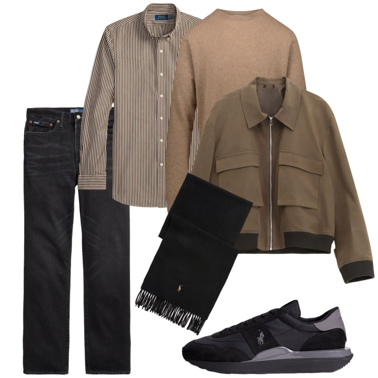 Outfit uomo - Gennaio. Stile Casual per Tutti i giorni. Abbinamento con giacche, sneakers, jeans dritti, sciarpe, camicie, maglieria.