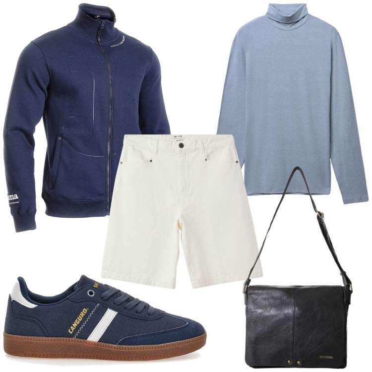 Outfit uomo - Total look #2321901. Stile Trendy per Tutti i giorni. Abbinamento con bermuda, t-shirt, borse sportive, sneakers, felpe.