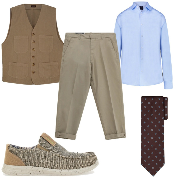 Outfit uomo - Total look #2321911. Stile Business/Elegante per Ufficio. Abbinamento con pantaloni chino, gilet, camicie, scarpe stringate, cravatte.