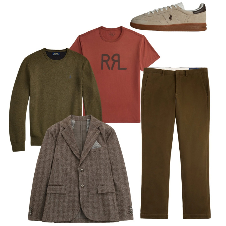 Outfit uomo - Total look. Stile Casual per Tutti i giorni. Abbinamento con giacche, maglieria, pantaloni chino, sneakers, t-shirt.
