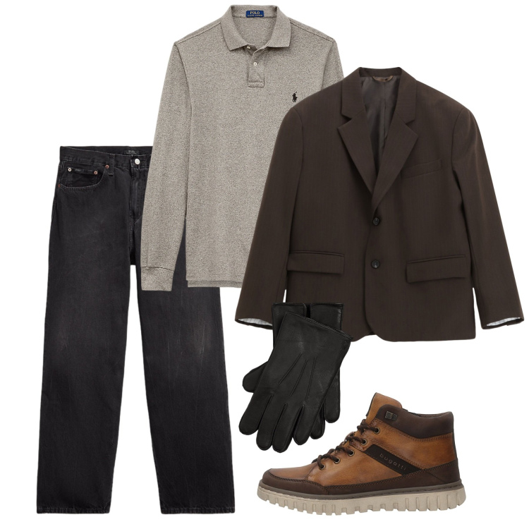 Outfit uomo - Gennaio. Stile Casual per Tutti i giorni. Abbinamento con giacche, polo, jeans, guanti, anfibi.