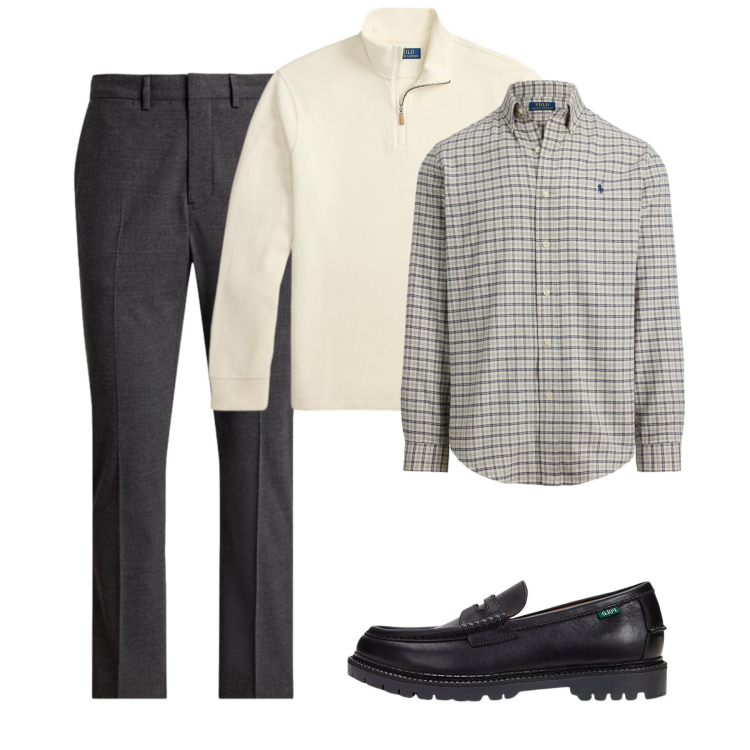 Outfit uomo - Classico a gennaio. Stile Casual per Tutti i giorni. Abbinamento con scarpe stringate, pullovers, camicie, pantaloni.