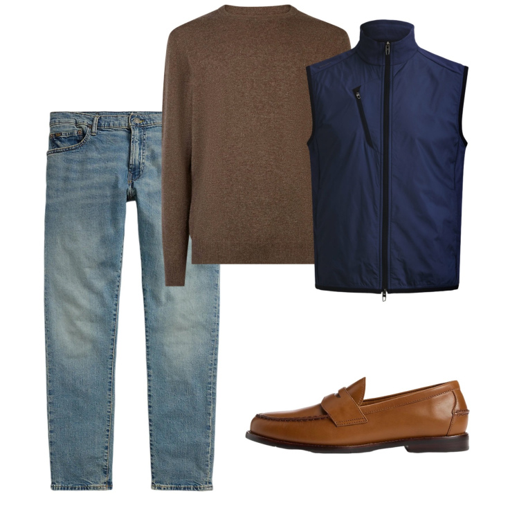 Outfit uomo - Gennaio. Stile Casual per Tutti i giorni. Abbinamento con scarpe stringate, jeans, piumini, maglieria.